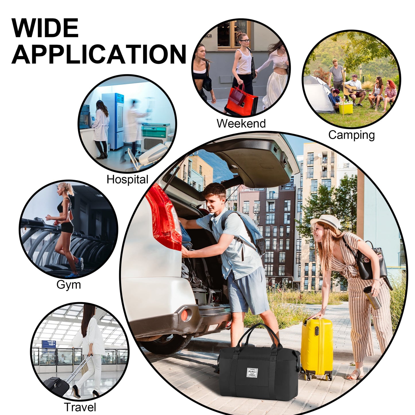 WANALIT Waterproof Duffel Bag for Gym and Travel, Weekender Carry On with Wet Dry Compartment, Luggage Sleeve, Airplane Approved (Black)