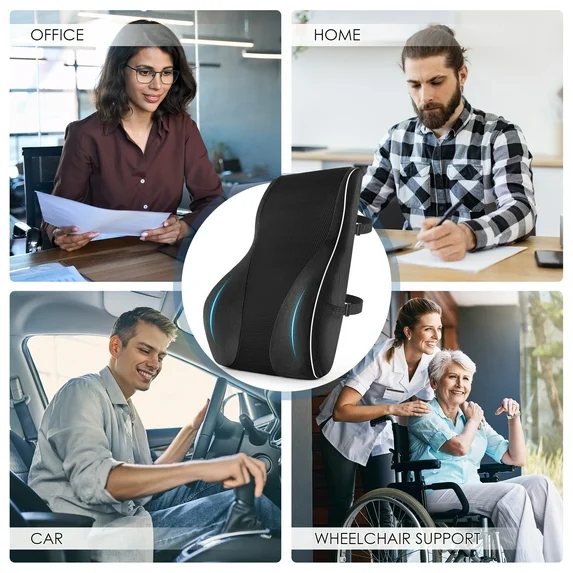 WANALIT Lumbar Support Pillow,Lumbar Pillow Cushion for Car, Computer, Gaming Chair,Ergonomic Memory Foam Back Cushion with Adjustable Strap,Black