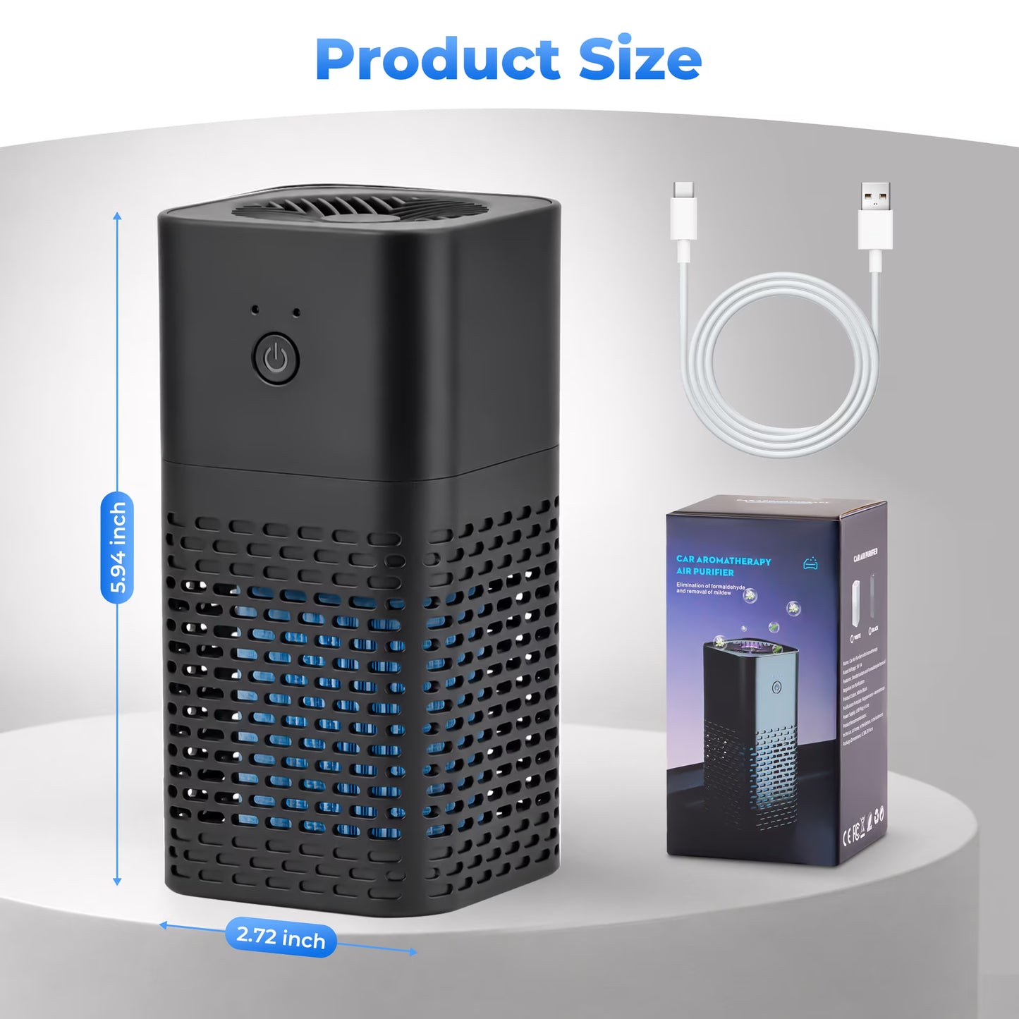 WANALIT Car Air Purifier - HEPA Dual Filter, USB Powered, Removes Smoke - Black