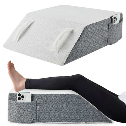 MOONORAH Wedge Pillows for after Surgery, Leg Pillow for Sleeping, Back Pain Relief, Blood Circulation, Knee Elevating Pillow for Swelling Sleeping, Sponge, White/Grey