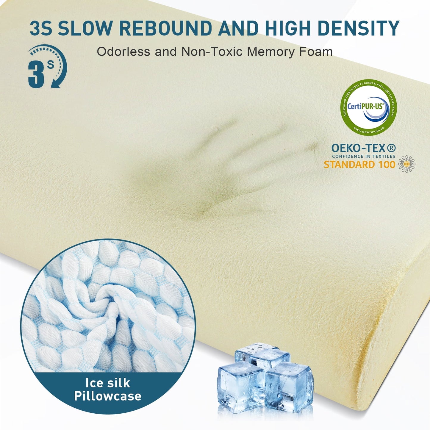 MOONORAH Cervical Memory Foam Pillow for Adults Neck Pain Relief, Ergonomic Pillow for Side Back and Stomach Sleepers with Cooling Breathable Pillowcase Blue