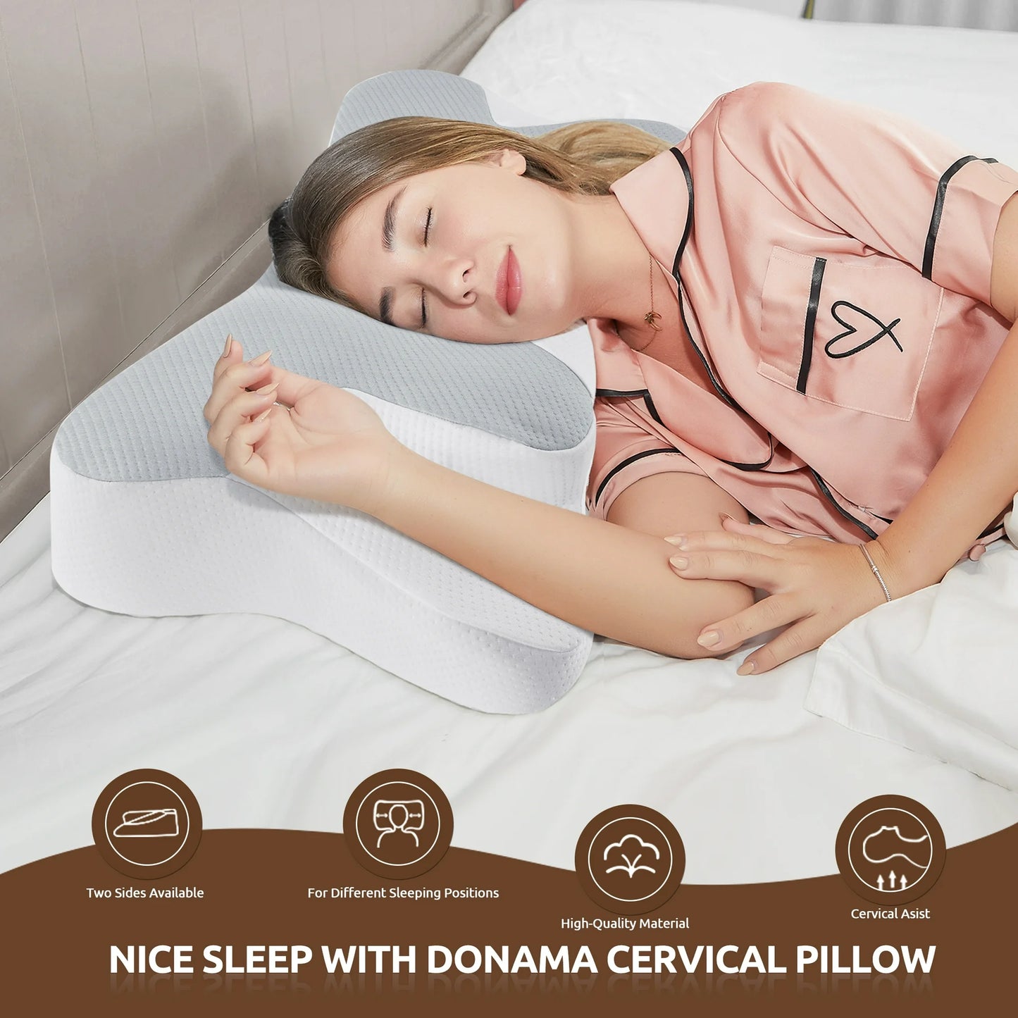 MOONORAH Cervical Pillow for Sleeping Memory Foam Neck Pain Relief Contour Orthopedic Ergonomic Pillows for Women Side Sleepers,Queen Size 26"Lx14.6"Wx5.1"H,Gray