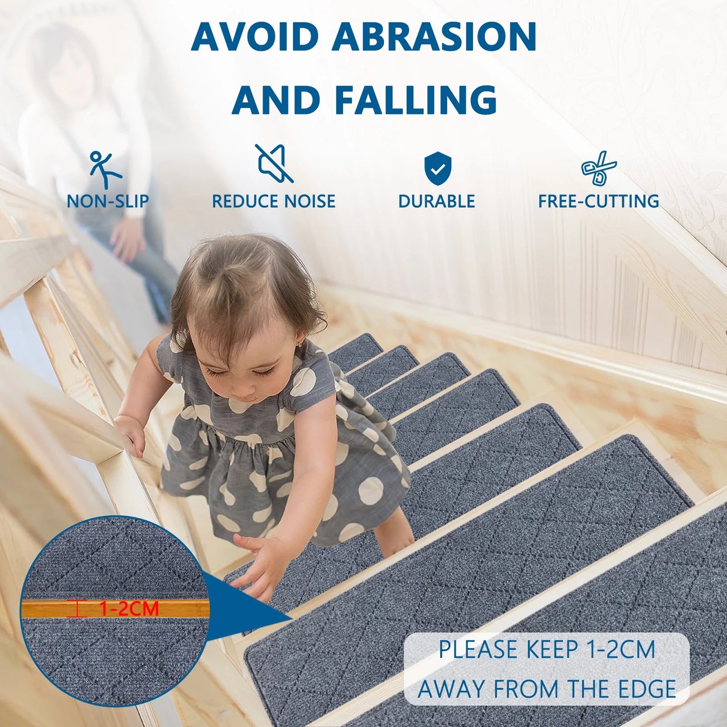MOONORAH Stair Treads Non Slip Carpet Mat for Wooden Steps with Reusable Adhesive, Polyester TPR Backing Edging Stair Rugs 30'' X 8'' Indoor Stair Runners for Kids Elders & Dogs -4pc, Dark Grey