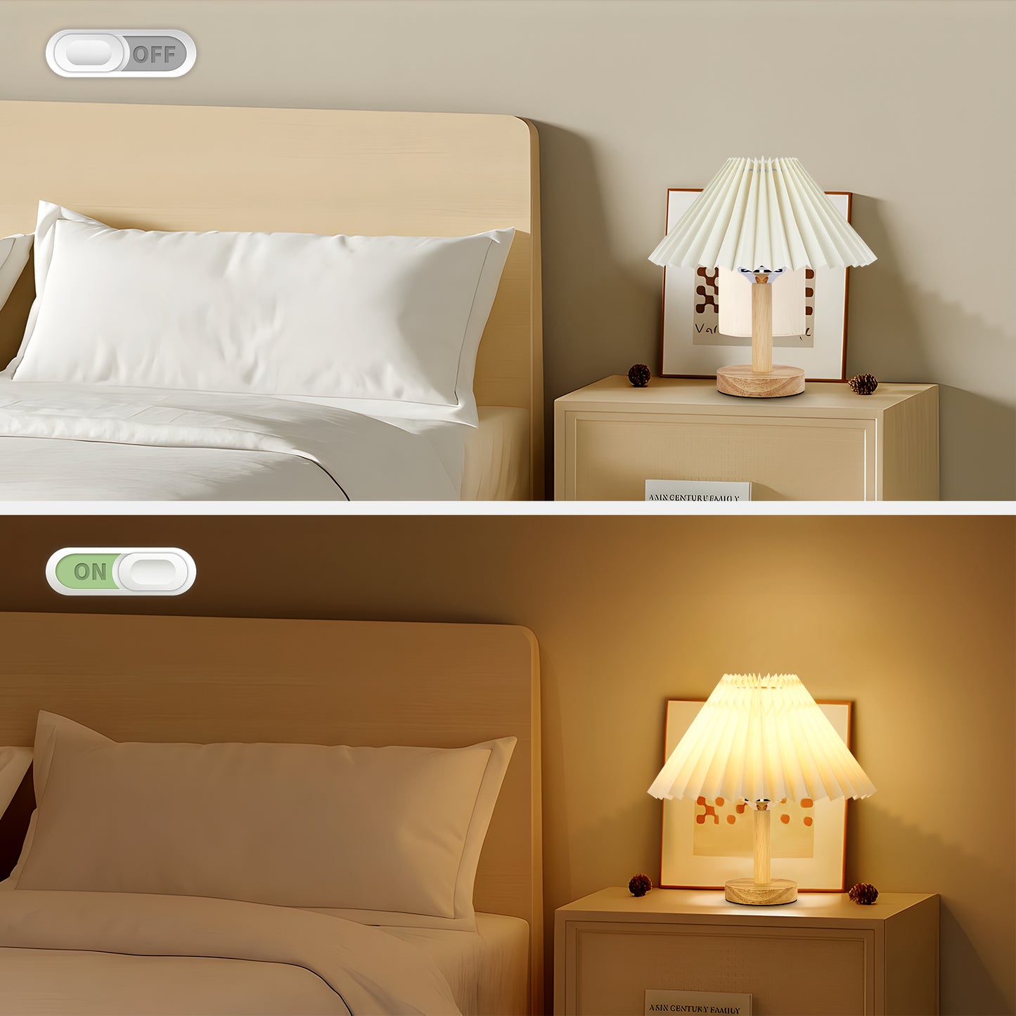 LOFTER-PRO Small Table Lamp for Bedroom, Bedside Lamps for Nightstand, USB Mini Night Stand Light Lamp with Pleated Fabric Shade, Desk Reading Lamp for Room, Living Room, Office, Dorm