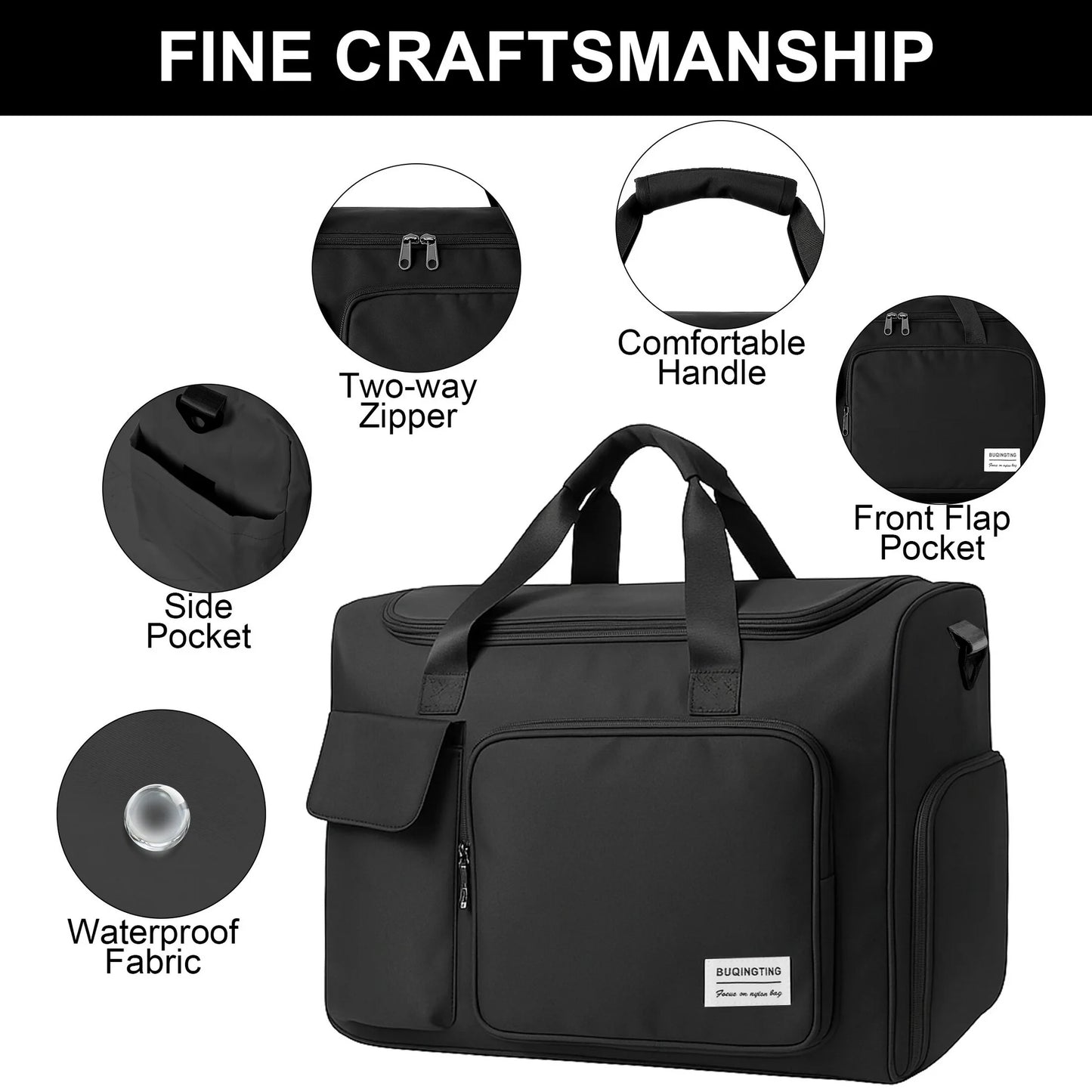 Onekawa Gym Bag 35L for Men & Women -Travel Duffel Bag , Waterproof Sports Duffel Bag with Toiletry Bag, Foldable Travel Backpack for Camping, Yoga, Weekend Trips - Black