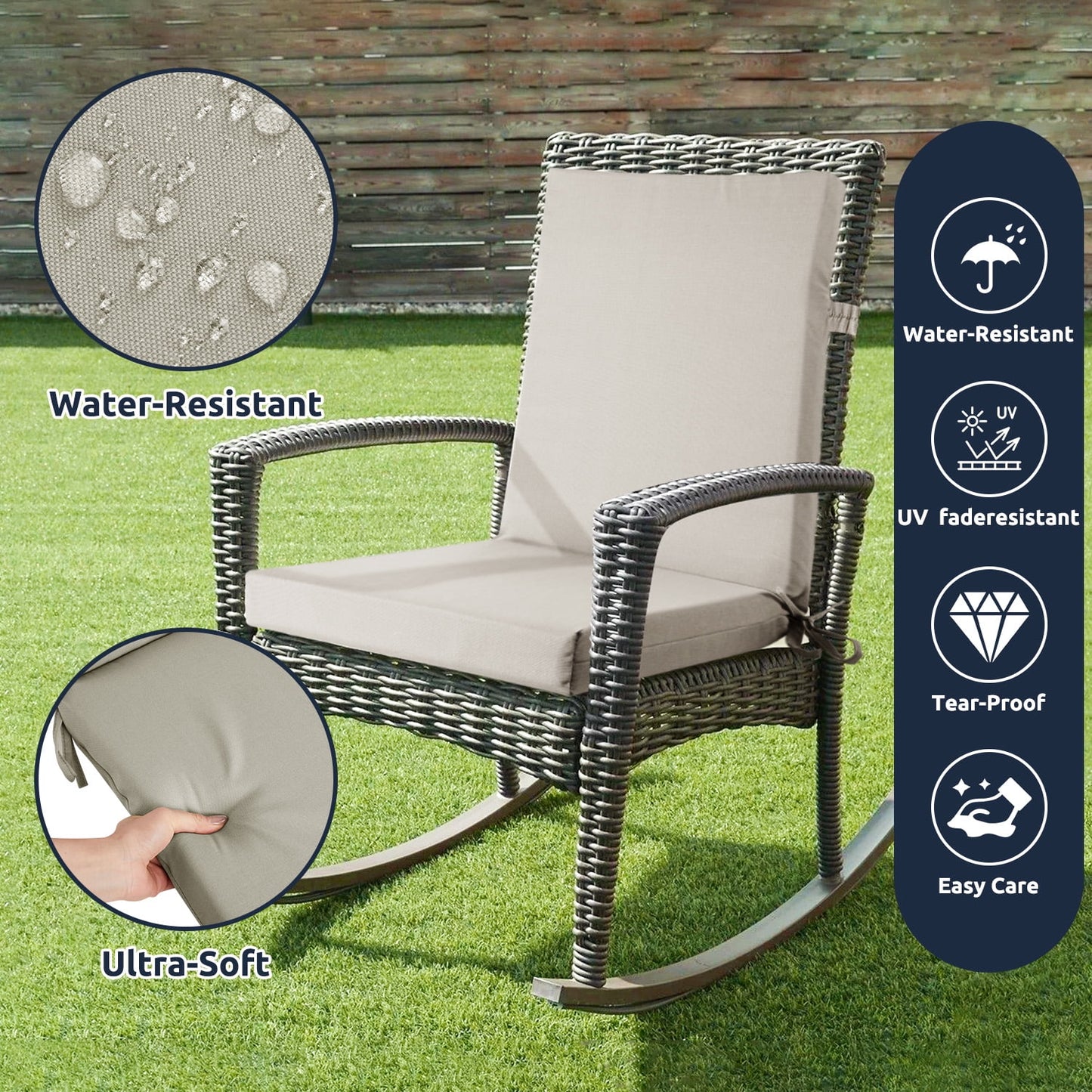 MOONORAH Outdoor Chair Cushions, Patio Seat Cushions Outdoor Chair Pads, 42"L x 18"W Rectangle Waterproof Outdoor Chair Cushion Garden Sofa Couch Chair Pads, Premium Comfortable, Grey