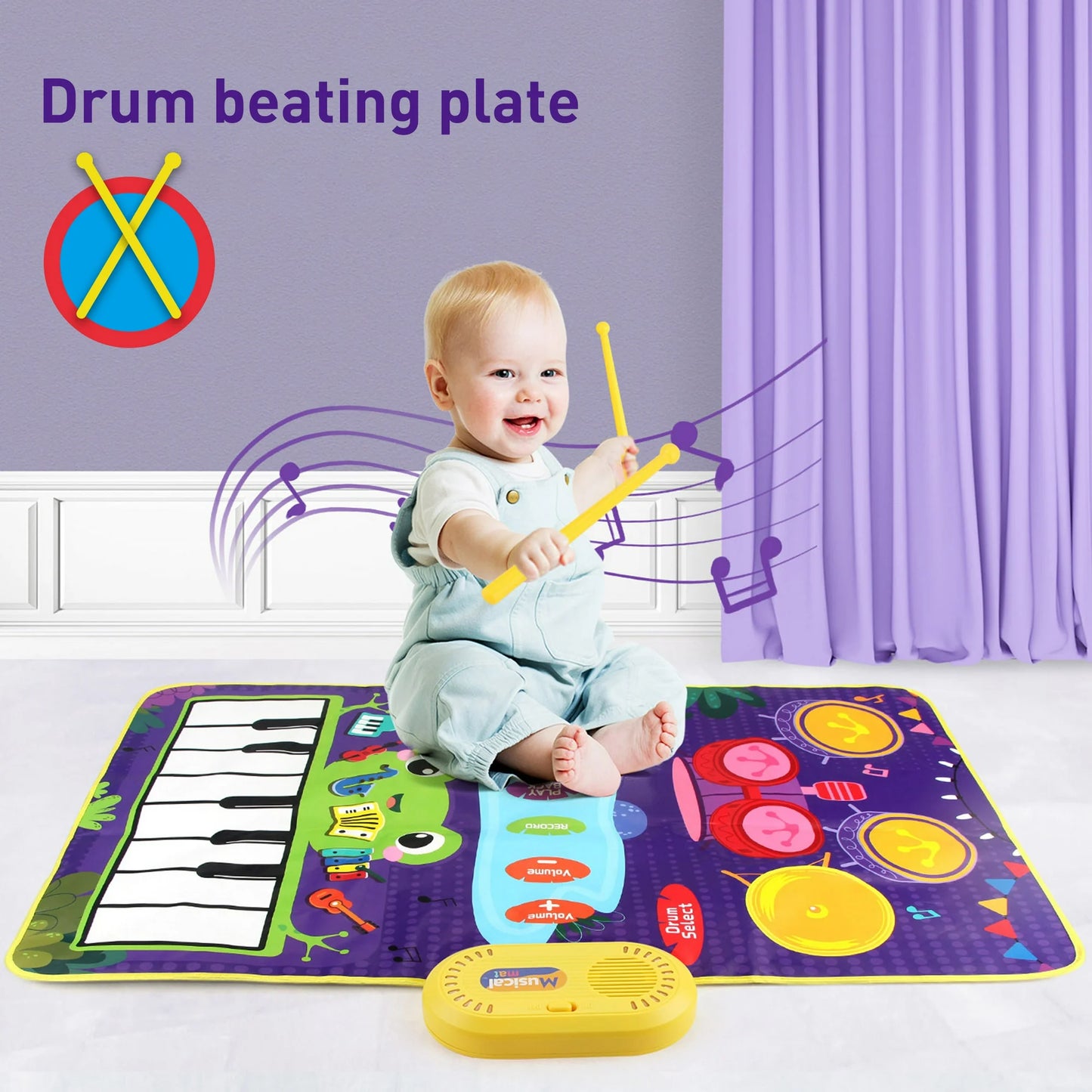 ENERFACE Piano Mat,Electronic Music Animal Touch Play Blanket with 2 Sticks,Toddlers Musical Toys for 1 2 3 4 Year Old Boys Girls,Purple