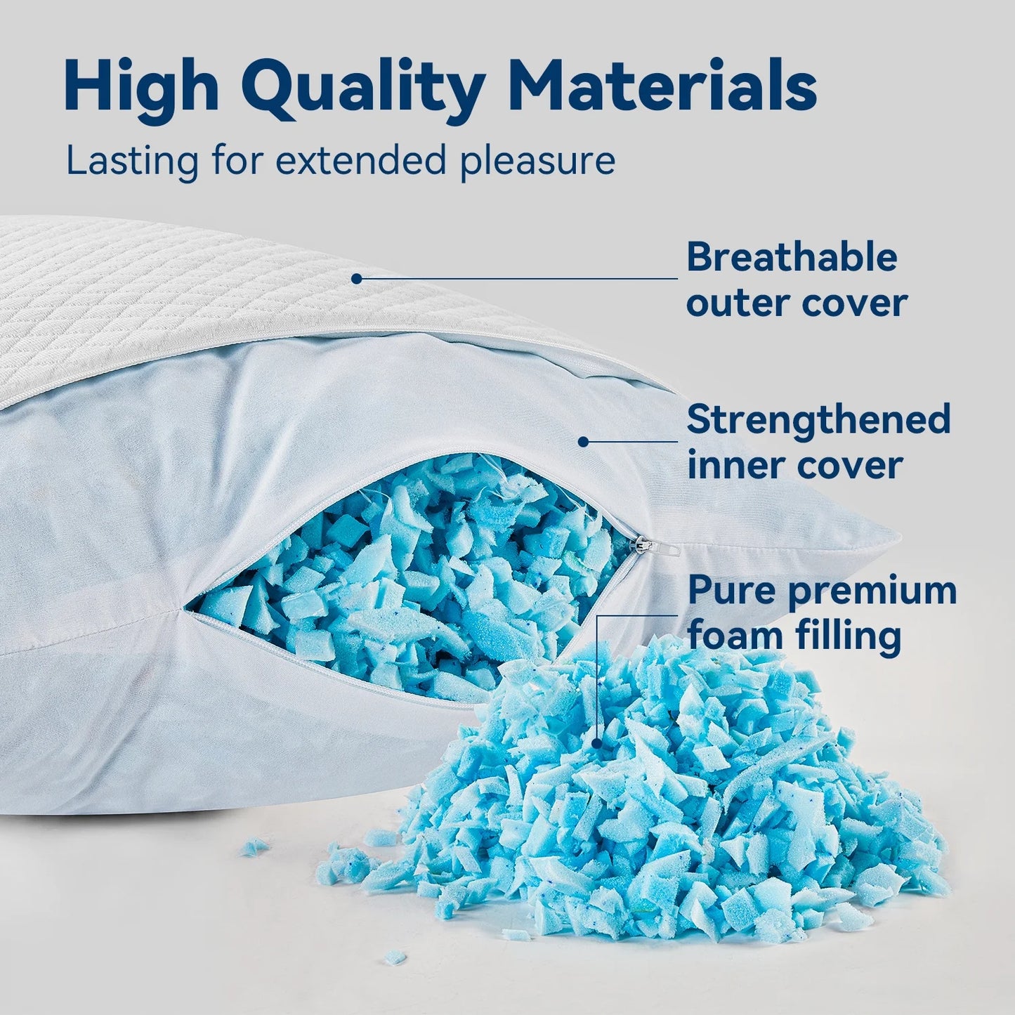 MOONORAH Cooling Shredded Memory Foam Bed Pillows Adjustable Firm Support Pillow for Side Back Stomach Sleepers, Bed Pillows Queen Size Set of 2, Removable Cover