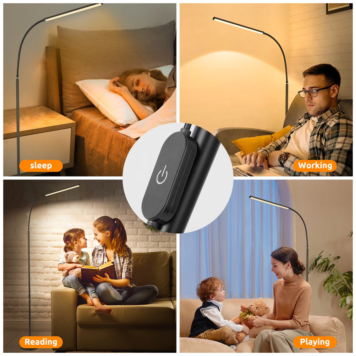 Onekawa Floor Lamps for Living Room,Touchable Floor Lamp,Gooseneck Lamps,3 Color&Flexible Brightness Adjustment