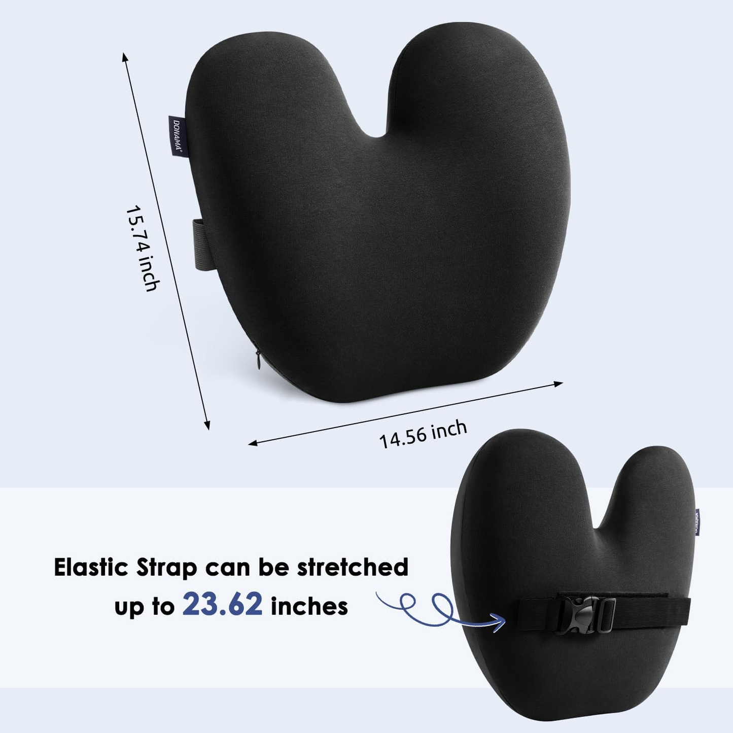Ergonomic Lumbar Pillow for Back Support - High-Density Memory Foam Cushion for Pain Relief - Lumbar Support Cushion w/Strap for Office Chair, Car, Home, and Travel
