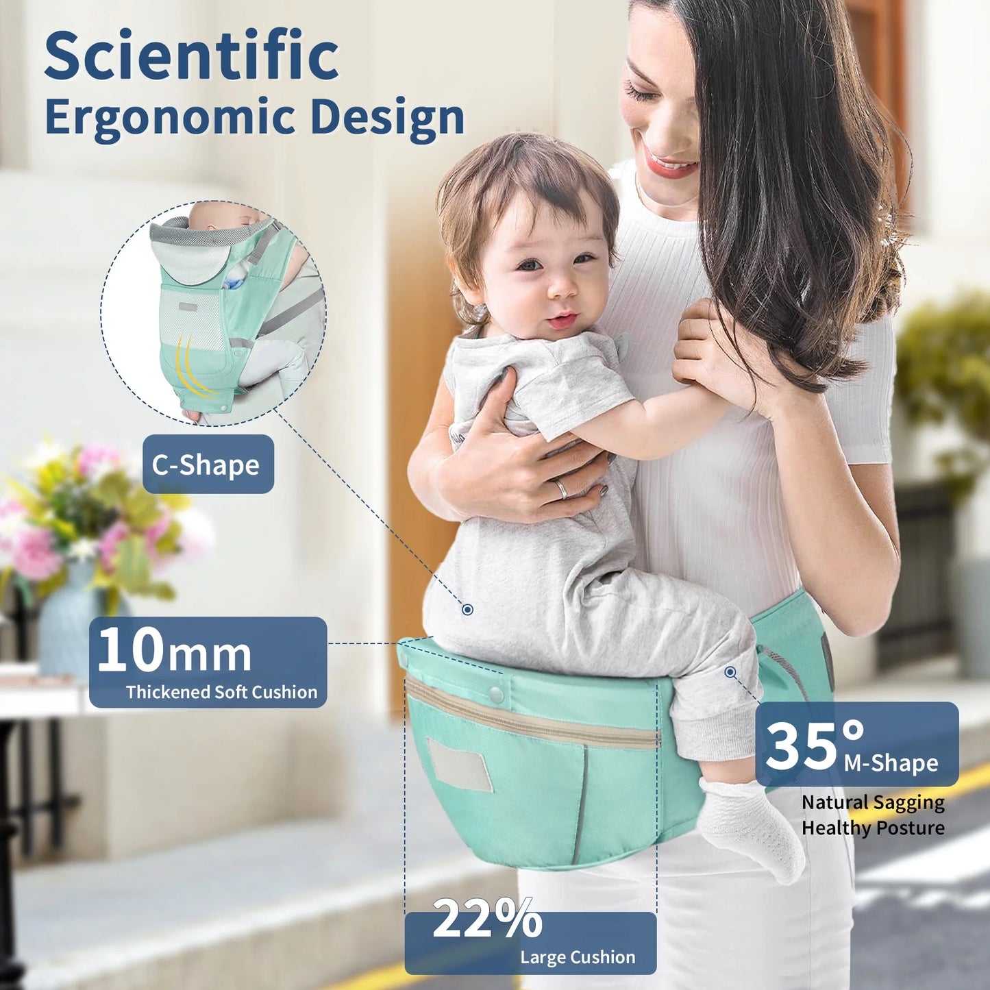 MOONORAH Baby Carrier with Hip Seat, Ergonomic M Position 6 in 1 Baby Wraps Carrier Adjustable Holder Newborn to Toddler with Head Support and Breathable Mesh Green