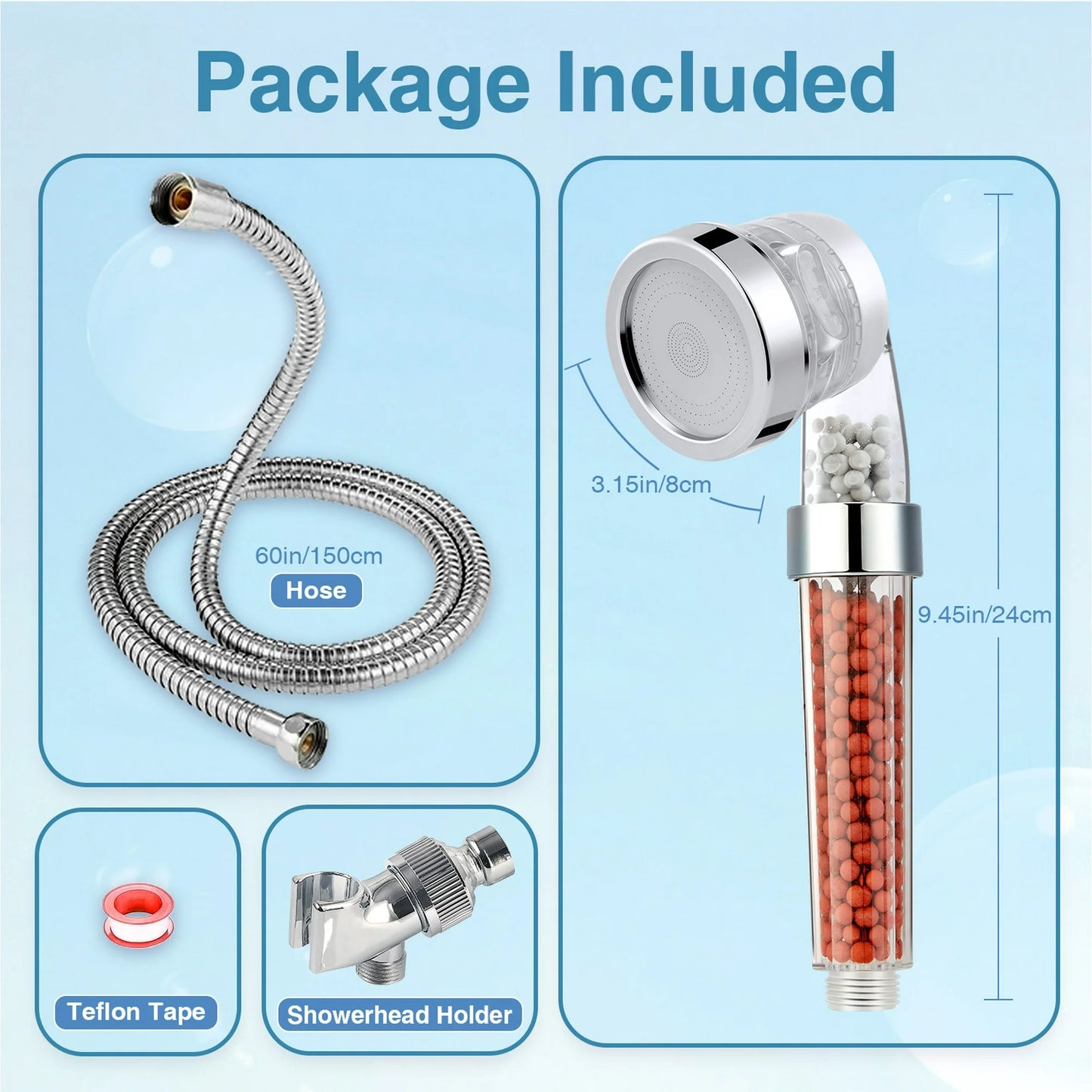 MOONORAH Shower Head, 3-Setting High Pressure Handheld Shower Head with Filter, Reduces Dry Skin and Hair Loss, Multiple Spray Modes Shower Head Kits with 59" Hose and Bracket