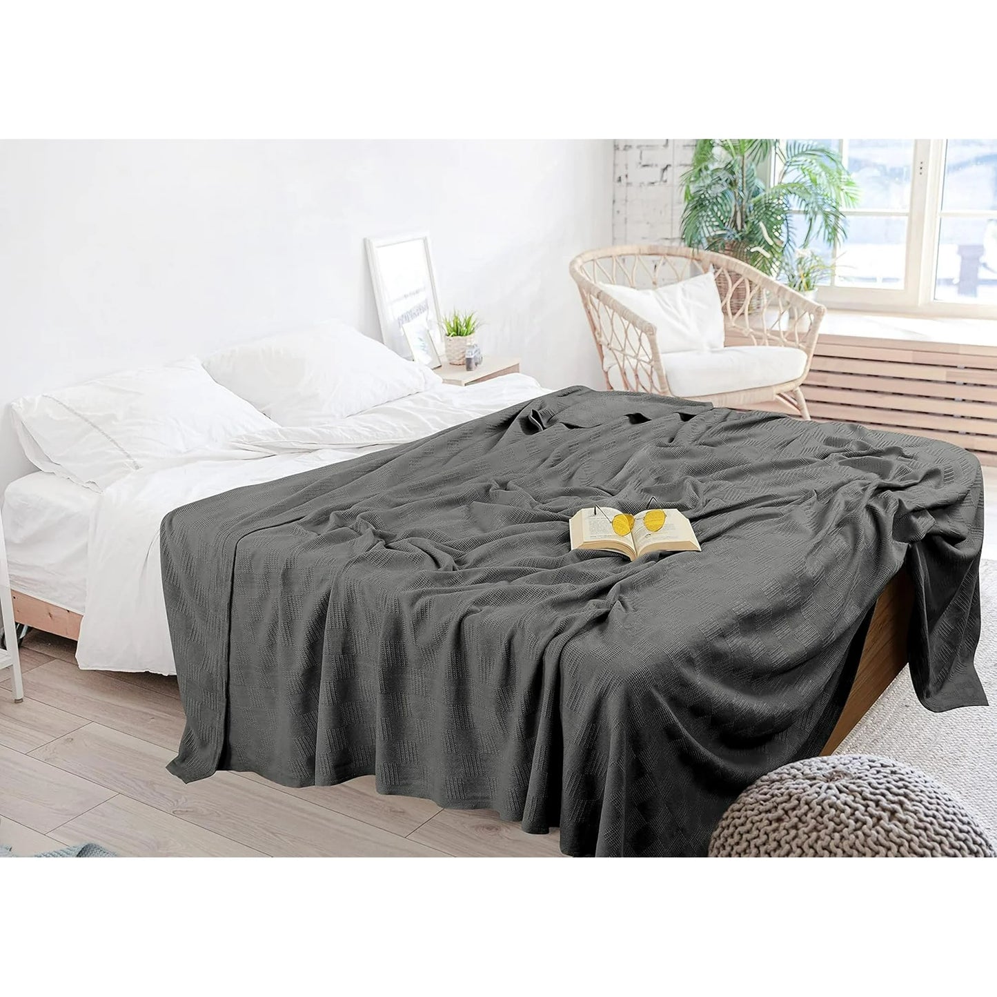 MOONORAH Bed Blanket, 100% Cotton Waffle Blanket Twin XL Size Soft Lightweight Bed Blanket for All Season, Cooling Blankets for Bed, 70" x 80", Gray