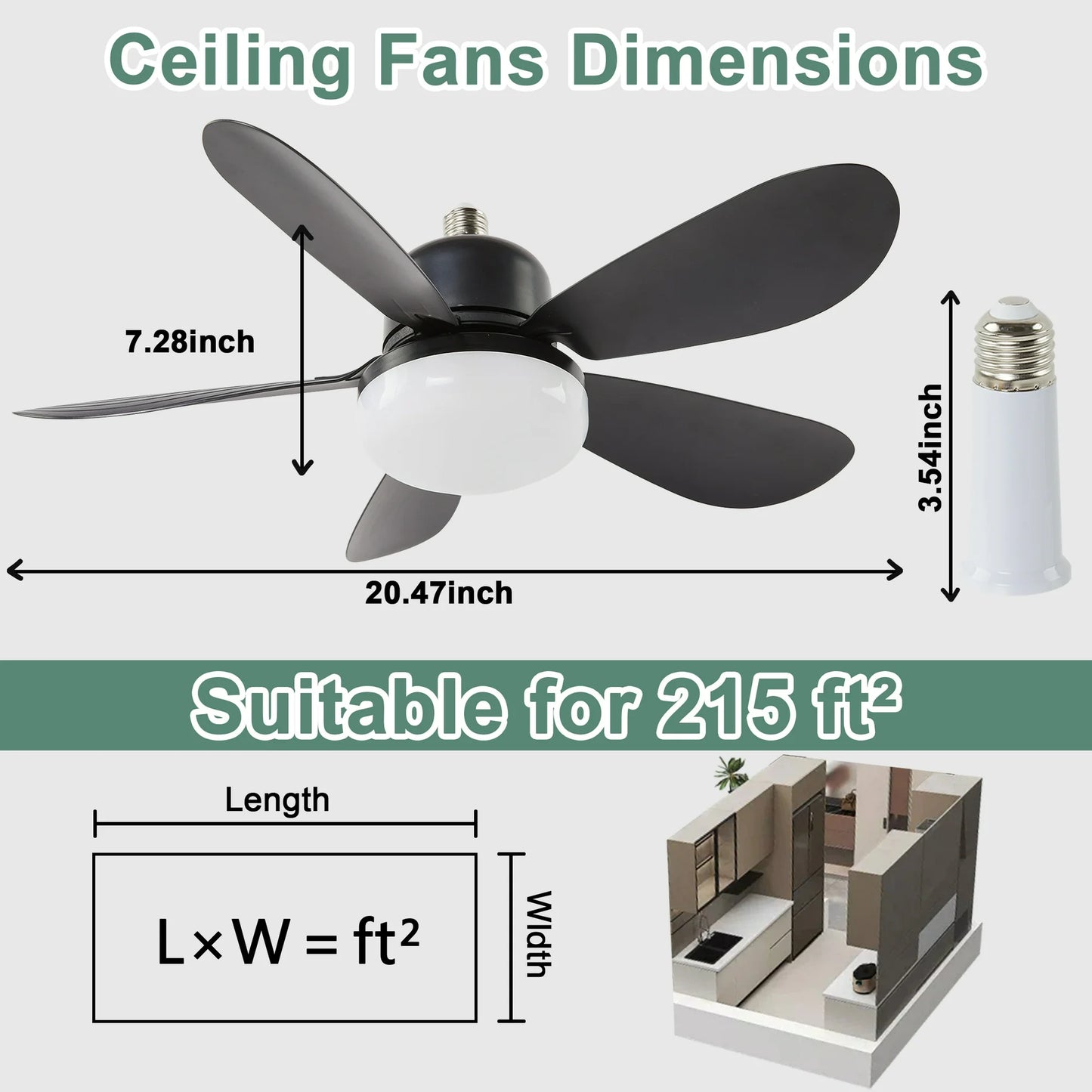 LOFTER-Pro Ceiling Fans with Lights, 20.5 inch Low Profile Ceiling Fan and Remote Control Modern Flush Mount Black Ceiling Fans, Dimmable 3 Colors ,3 Speeds, 5 Blades for Bedroom, Kitchen, Patios