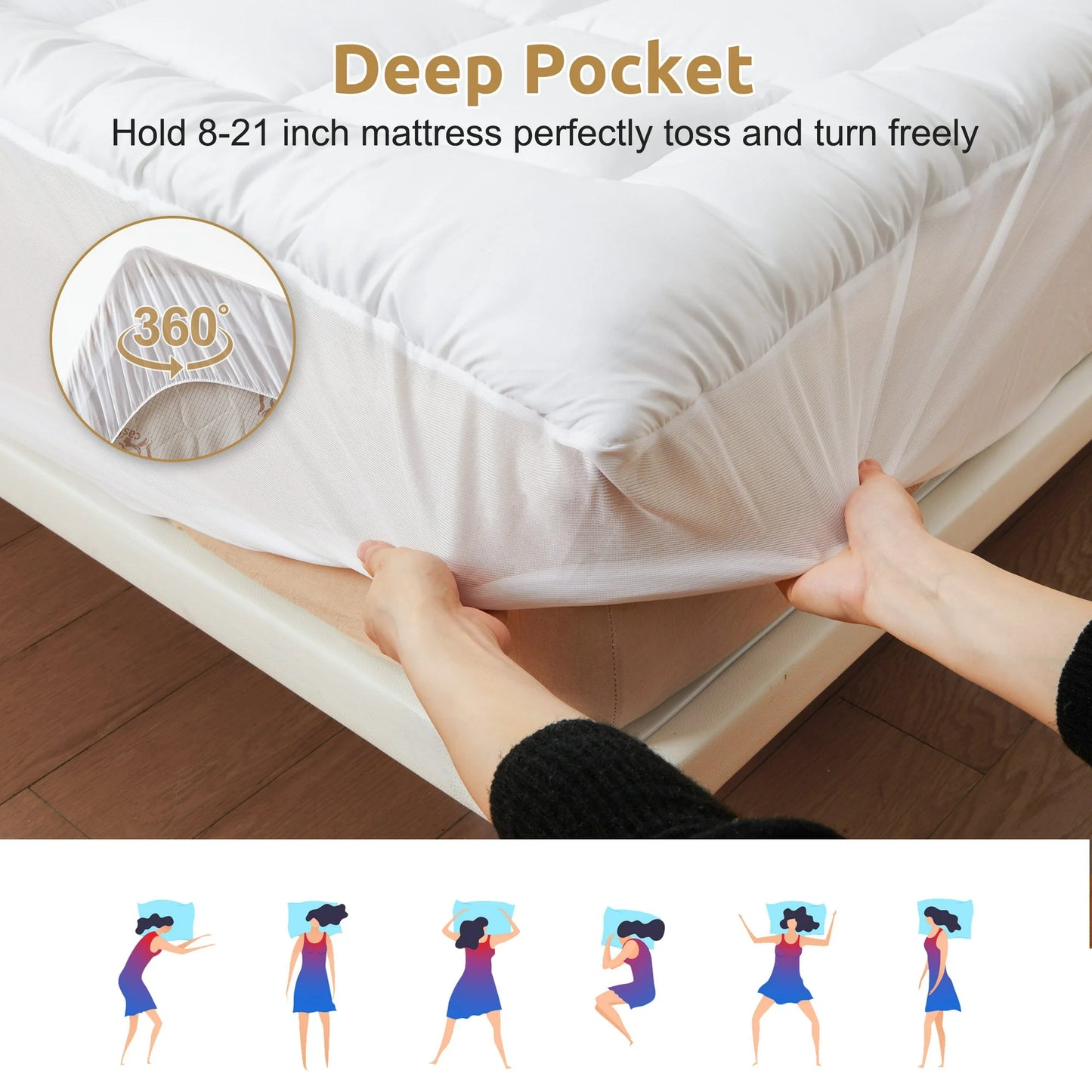 MOONORAH Mattress Topper, Twin Mattress Cover for Back Pain Relief, Extra Thick Plush Pillow Top Mattress Pad with Deep Pocket- White