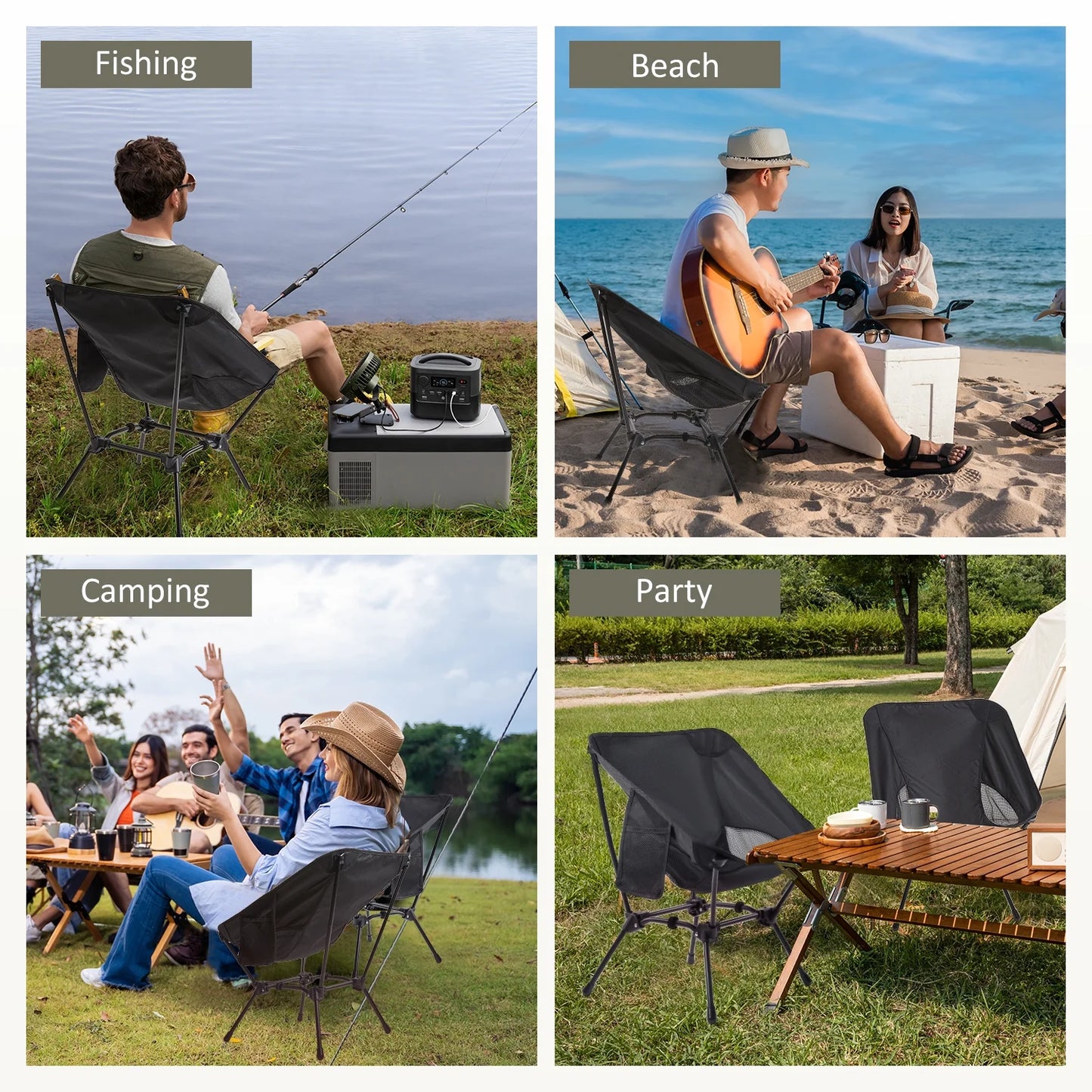 MOONORAH Camping Chair, Folding Portable Camping Chairs, Lightweight Compact Folding Chair Mesh for Outdoor Camp Travel Beach Picnic Festival Hikin with Side Pocket, Storage Bag, Black