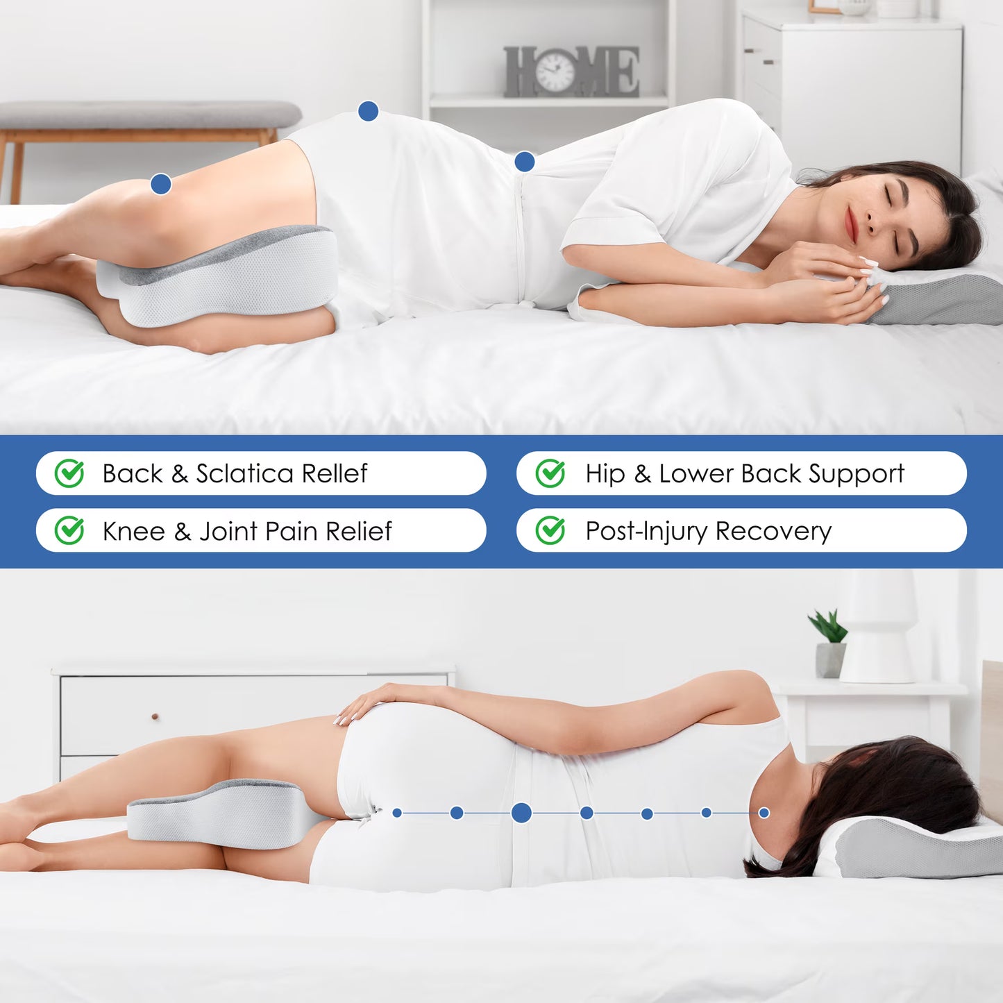 MOONORAH Half Moon Knee Pillow for Side Sleepers - Leg Support for Sciatica - Gray