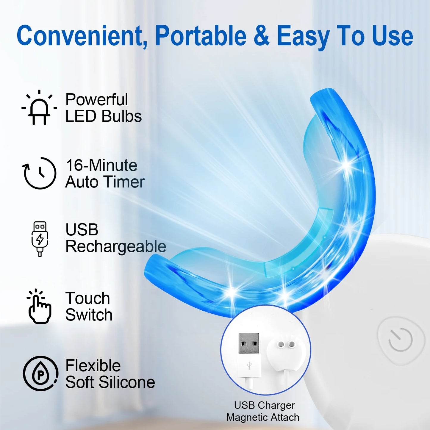 MOONORAH Teeth Whitening Kit, Teeth Whitening Light with Mouth Trays with 16 Accelerator LED light, 4 Teeth Whitening Gel for Sensitive Teeth, Professional Level Whitening Set, Rechargeable