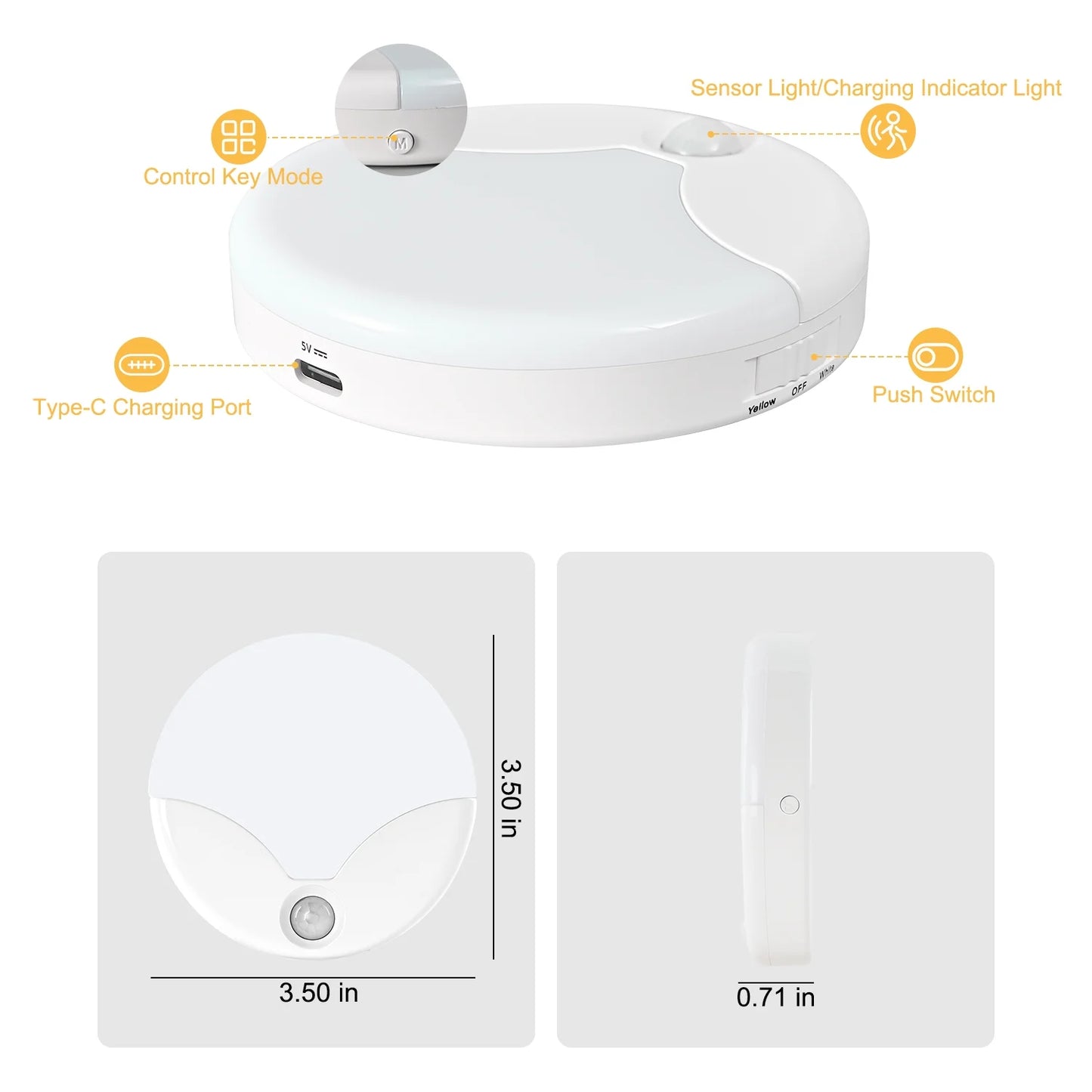 LOFTER-PRO Night Light, LED Motion Sensor Closet Lights, Wireless LED Under Cabinet Lights Stick-on Safe Night Light, Adjustable Brightness Warm White Lights for Bedroom, Kitchen, 2 Pack