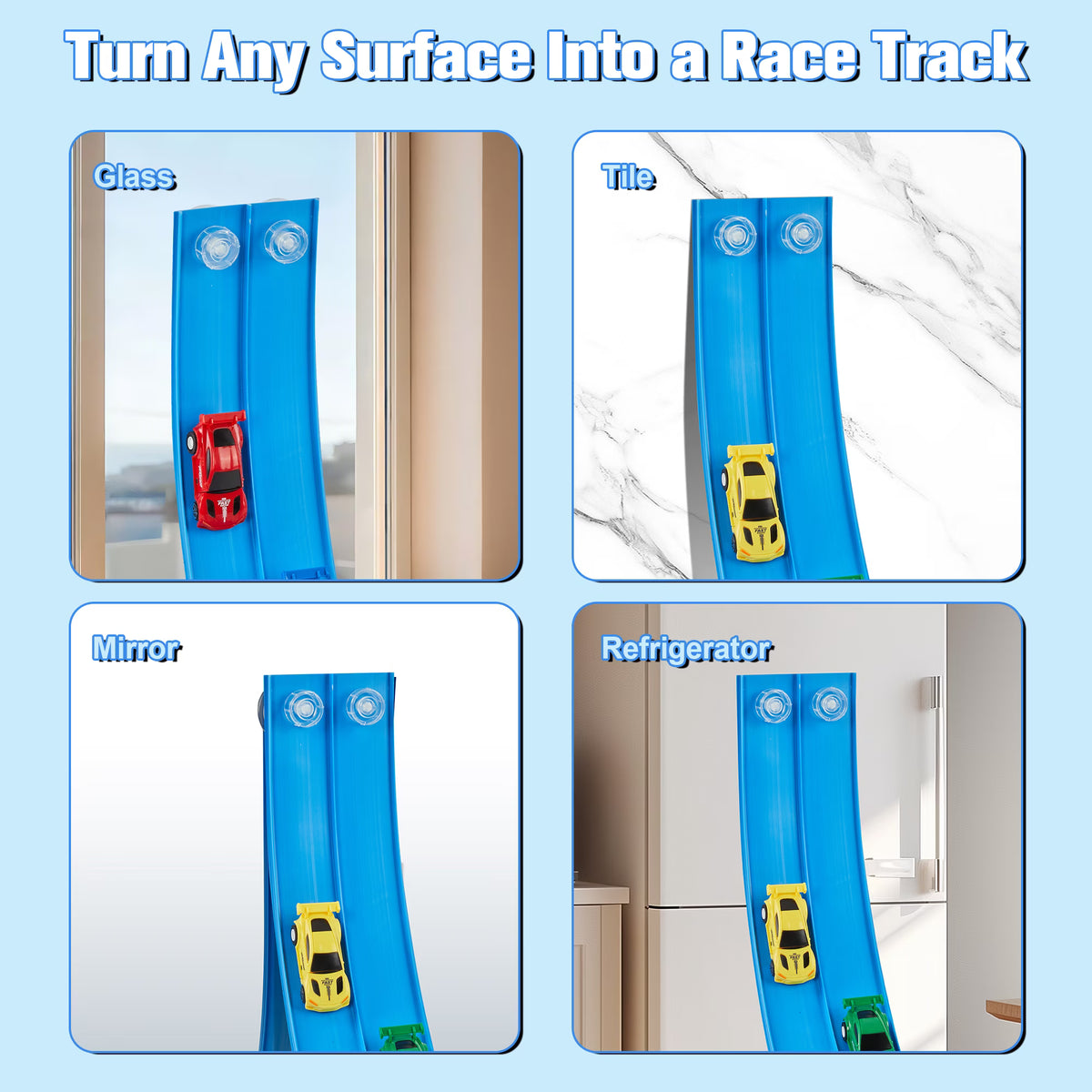 Kaipara Race Track Toy - Flexible Track with 4 Pull-Back Cars - Blue