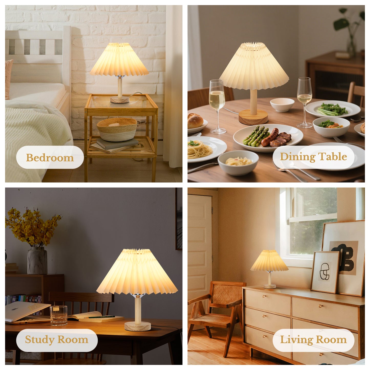 LOFTER-PRO Small Table Lamp for Bedroom, Bedside Lamps for Nightstand, USB Mini Night Stand Light Lamp with Pleated Fabric Shade, Desk Reading Lamp for Room, Living Room, Office, Dorm