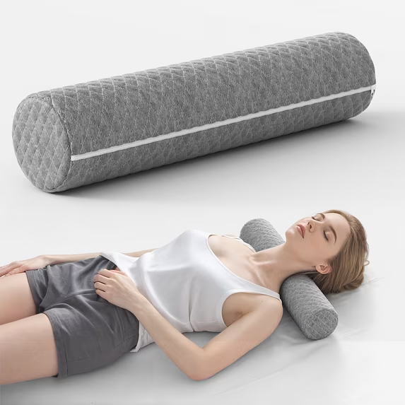 MOONORAH Cervical Neck Roll Memory Foam Pillow,Round Neck Support for Sleeping,Bolster Pillow for Bed, Legs, Back and Yoga,Gray