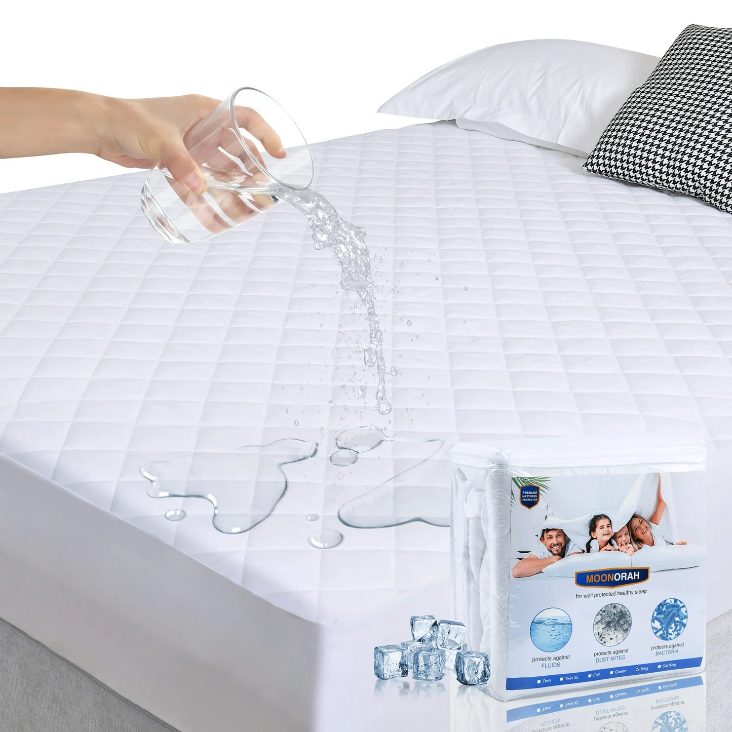 MOONORAH Waterproof Mattress Protector King Size Bed Mattress Pad Cover, Bed Cover 3D Air Fabric Cooling Fitted Mattress Ultra-Soft Breathable with 8''-21'' Deep Pocket Fits - White