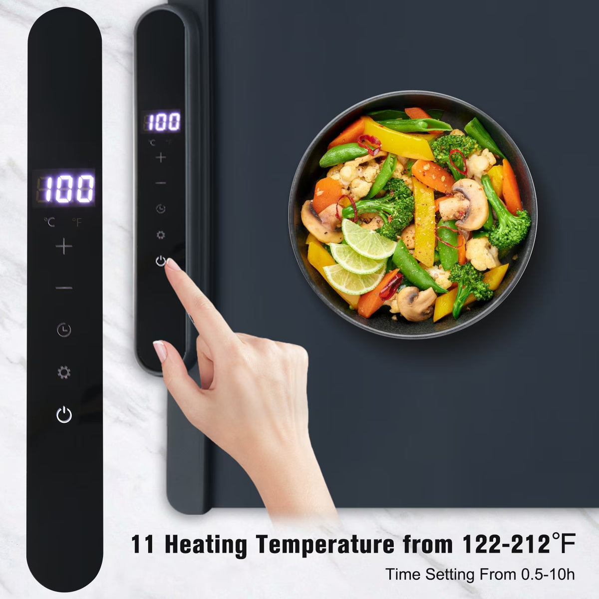 KAIPARA Warming Mat for Food, 25.6" x 15.15" Fast Heating in 10s with 11-Level Temp & 10H Timer Settings, Portable Countertop Food Warmers for Parties, Buffet, Black