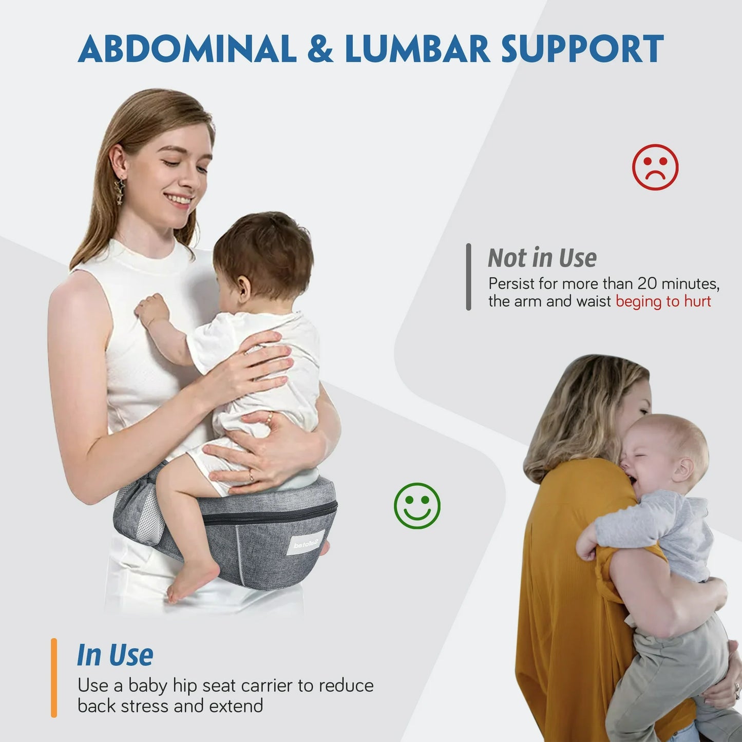 OTDLIGHT Baby Carrier with Hip Seat for Newborns & Toddlers, Ergonomic Front Carrier Baby Holder with Strong Support Adjustable Waistband & Multiple Large Pockets - Gray