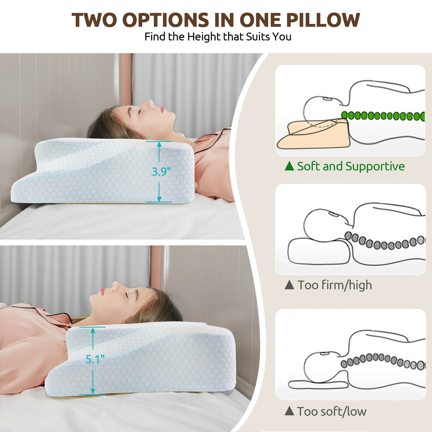 DONAMA Memory Foam Pillows Neck Support Pillow for Pain Relief,Ergonomic Cervical Pillow Sleeping for Shoulder Pain,Orthopedic Contour Bed Pillow for Side Back Stomach Sleepers,Blue,Queen 24×14.9in