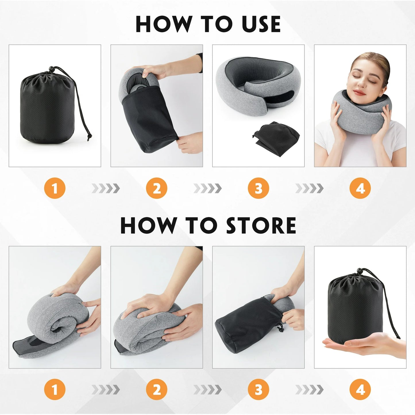 MOONORAH Travel Pillows for Airplanes, Travel Neck Pillow Travel Pillow, 360° Support Memory Foam Travel Pillow with 3D Contoured Eye Mask, Earplugs and Storage Bag for Airplanes Offices, Cars, Gray