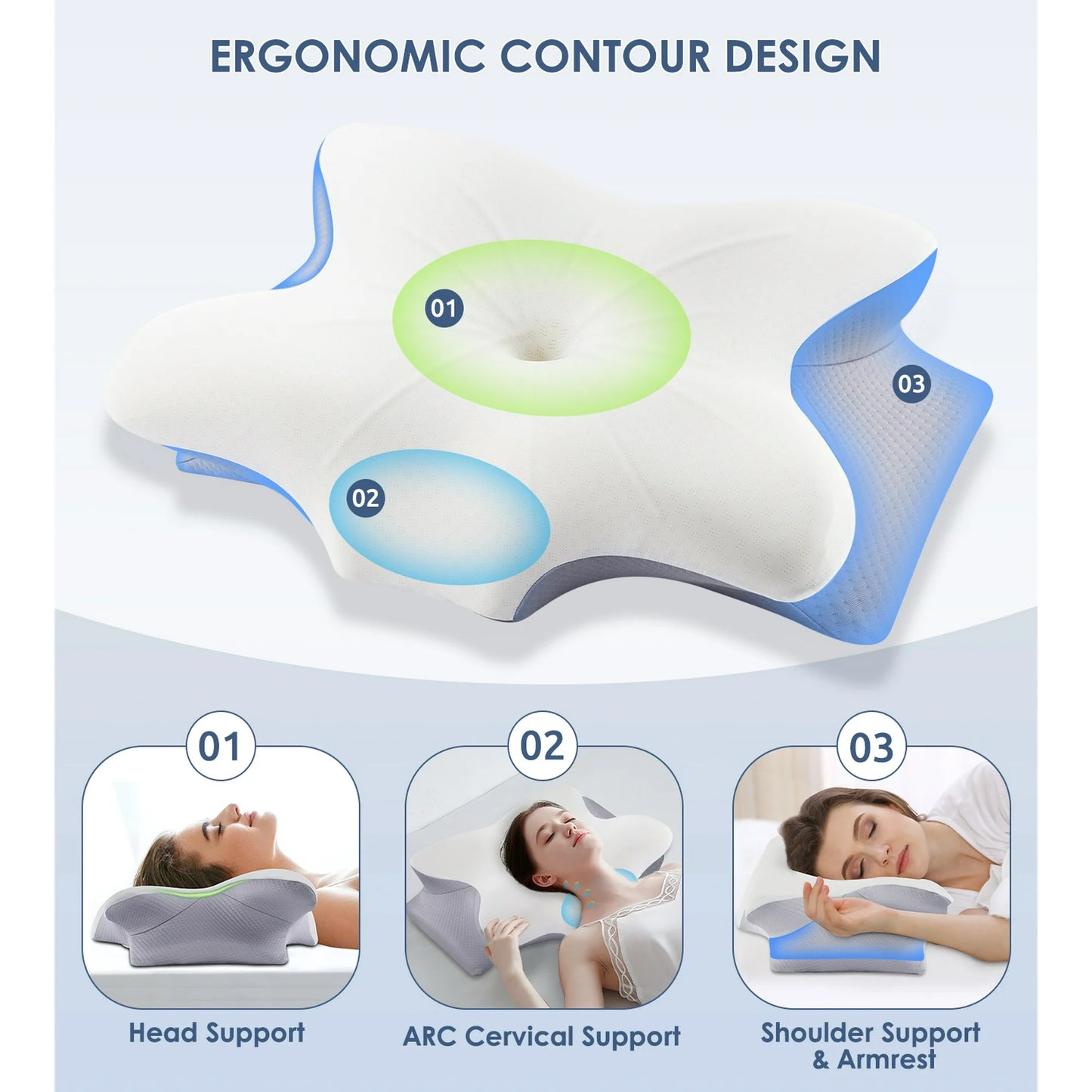 MOONORAH Cervical Pillow for Neck Pain Relief, Contour Memory Foam Pillows, Odorless Ergonomic Neck Pillow Adjustable Orthopedic Bed Pillow for Side Back Stomach Sleeper with Pillowcase, Queen Size