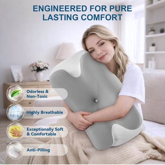 Kaipara Cervical Neck Pillow - Memory Foam Orthopedic Support - Gray White