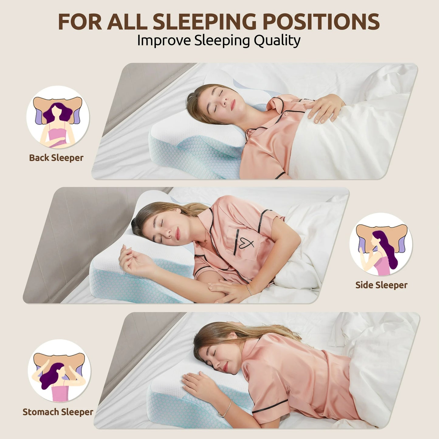 DONAMA Memory Foam Pillows Neck Support Pillow for Pain Relief,Ergonomic Cervical Pillow Sleeping for Shoulder Pain,Orthopedic Contour Bed Pillow for Side Back Stomach Sleepers,Blue,Queen 24×14.9in