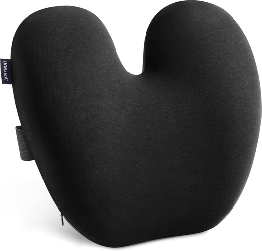 Ergonomic Lumbar Pillow for Back Support - High-Density Memory Foam Cushion for Pain Relief - Lumbar Support Cushion w/Strap for Office Chair, Car, Home, and Travel