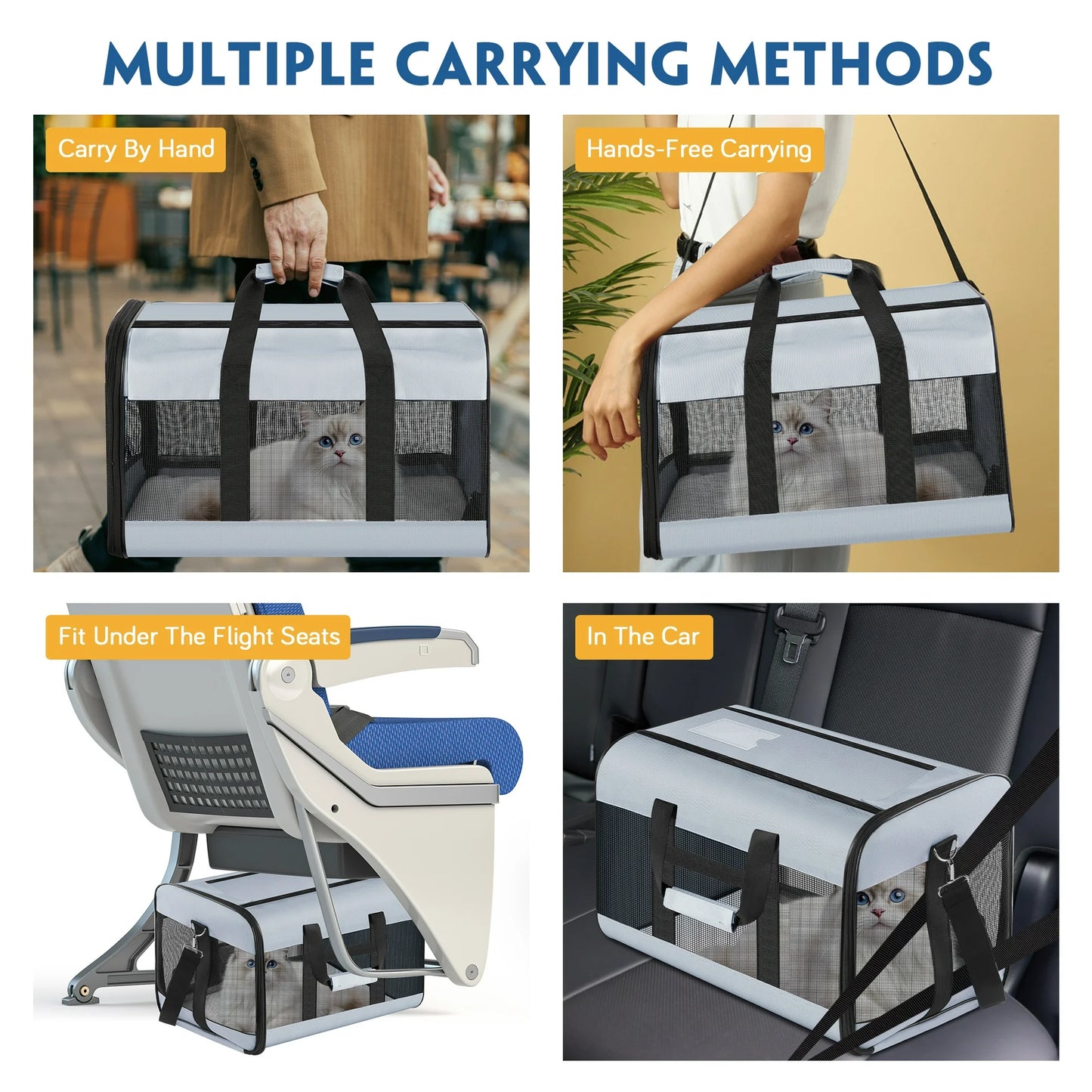 MOONORAH Cat Carrier, Pet Travel Carrier Airline Approved Soft Bag for Cats Dogs Small Pets, Collapsible Portable Soft Sided Pet Carrier for Small Pets up to 30 Lbs, 18.9x 11.8x11.8inch, Grey