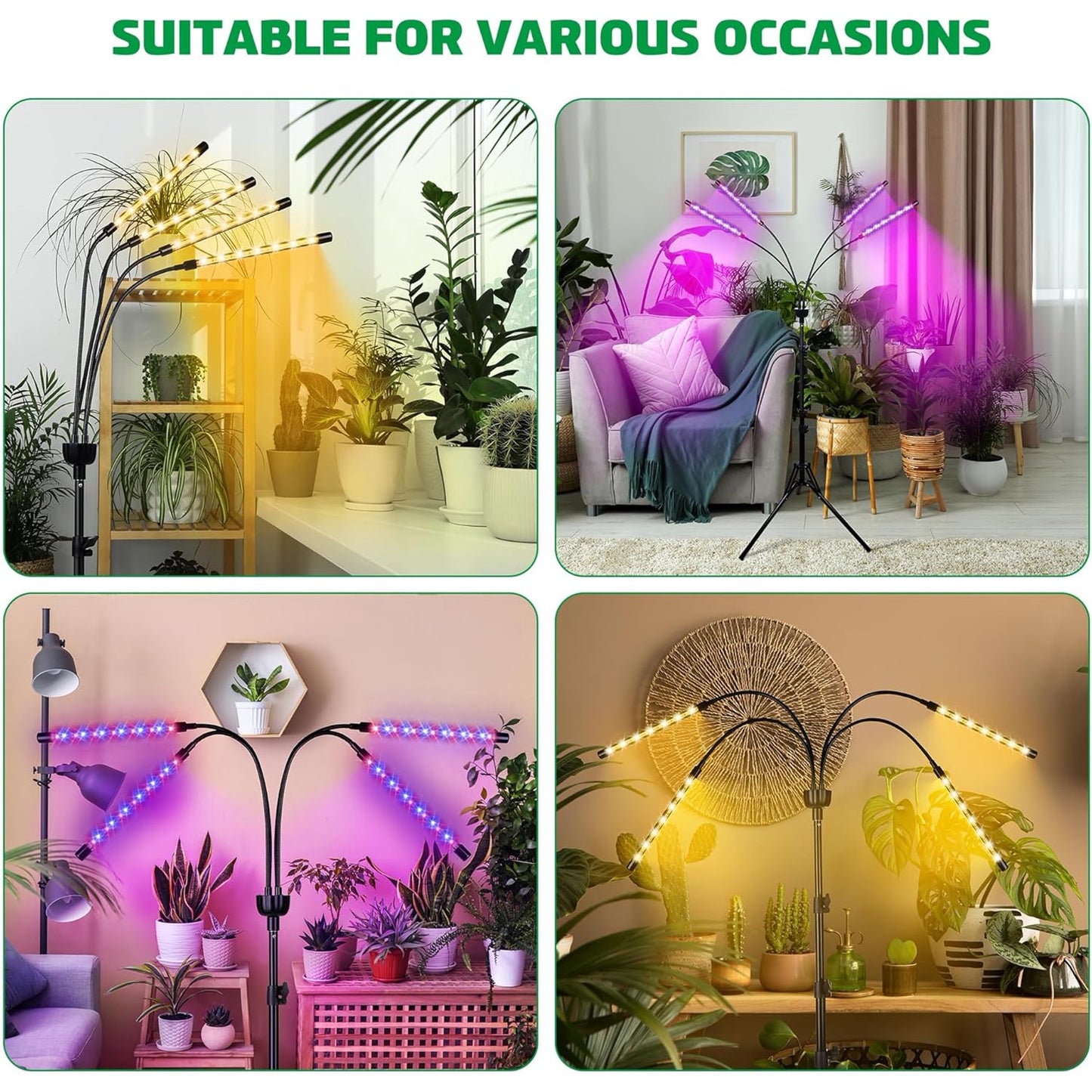 LOFTER-PRO Grow Lights for Indoor Plants, 4 Head LED Grow Light with Full Spectrum, 9 Dimmable Level and Auto On Off Timer, Tripod Stand Plant Lamp Height Adjustable (63 Inch)