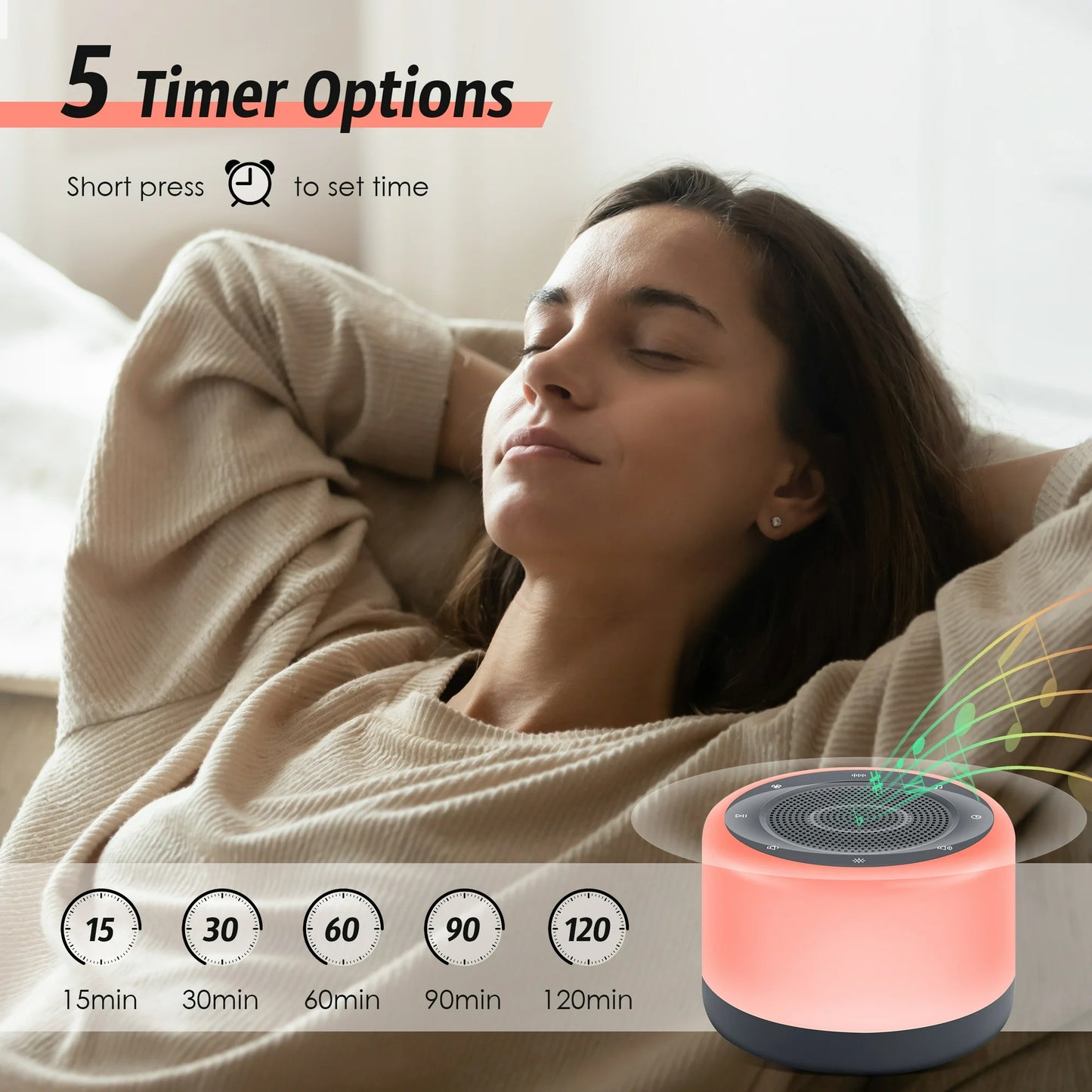 Onekawa White Noise Sound Machine, 8 Colors Night Light with 32 Sounds,for Adults Sleep Travel Machines