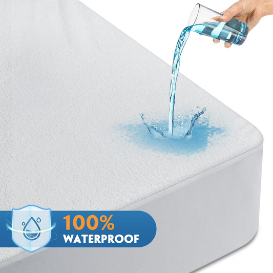 Onekawa Waterproof Mattress Protector Queen Size with Elastic Pockets Machine Washable Pure Cotton Bed Covers Dust Mite Mattress Cover
