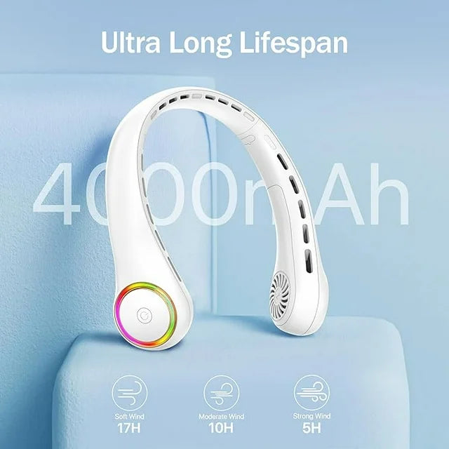 LOFTER-PRO Portable Neck Fan, Hands-Free Bladeless, 3 Speeds, 4000 mAh Battery Operated Wearable Personal Fan, Twistable, Rechargeable, Gift for Women Men, White