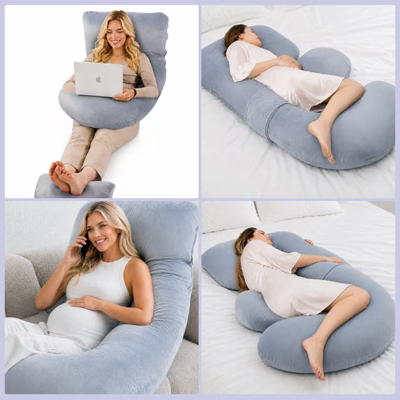 MOONORAH Pregnancy Pillow for Sleeping, E-Shaped Full Body Pillow for Side Sleepers, Wedge Body Support for Back Belly Hips Legs, Adjustable Detachable, 59'' Gray, Removable Cover