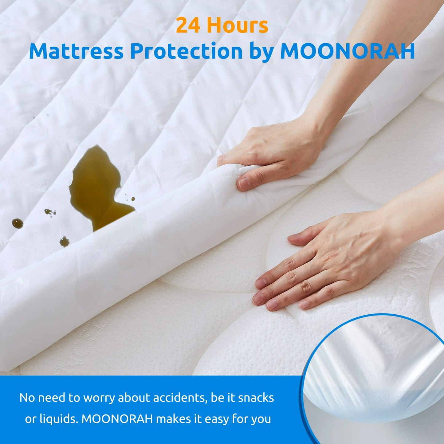 MOONORAH Waterproof Mattress Protector Queen Size Bed Mattress Pad Cover, Bed Cover 3D Air Fabric Cooling Fitted Mattress Ultra-Soft Breathable with 8''-21'' Deep Pocket Fits - White