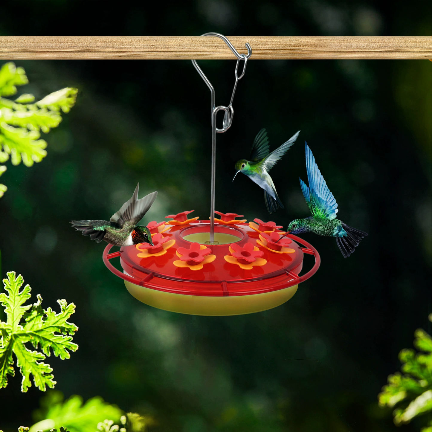 OTDLIGHT Hummingbird Feeders-Plastic Bird Feeder for Outdoors Hanging, 8 Feeding Ports &15 OZ Humming Birds Feeder,Built-in Water Flow to Prevent Ants and Bees for Garden Decor-Red