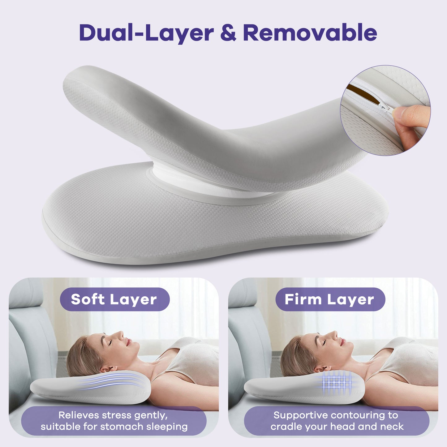 KAIPARA Cervical Neck Pillow for Side Sleepers, Cooling Memory Foam Contour Pillow with Detachable Dual-Layer Soft & Firm Support, 26" x 15" x 4.3"